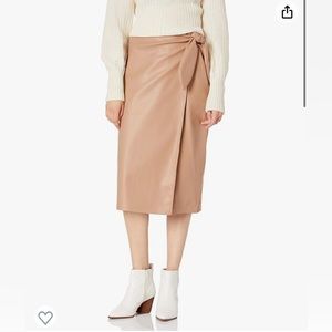 Women's Vegan Leather Wrap-Front Midi Skirt Large camel